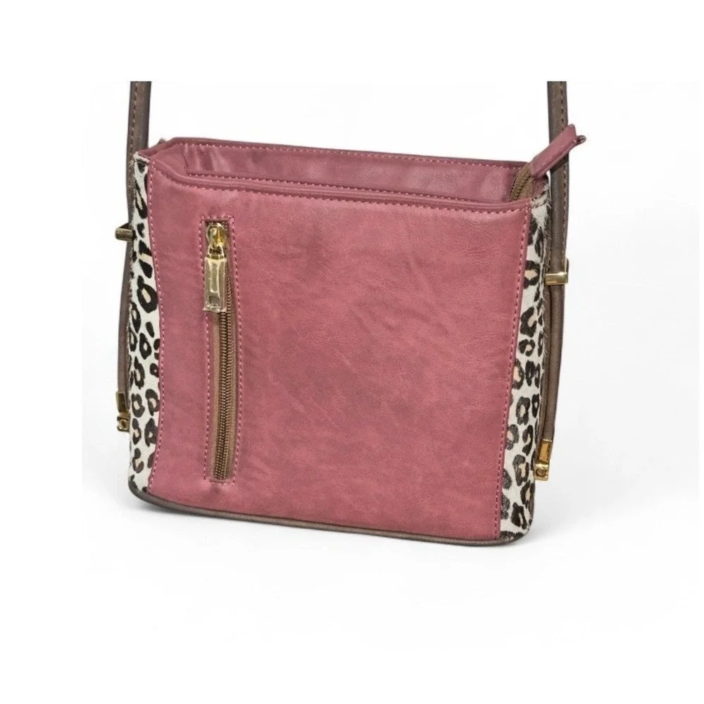 SAMOE Satchel Crossbody Bag Mauve Pink Leopard Print‎ Accent Stylish